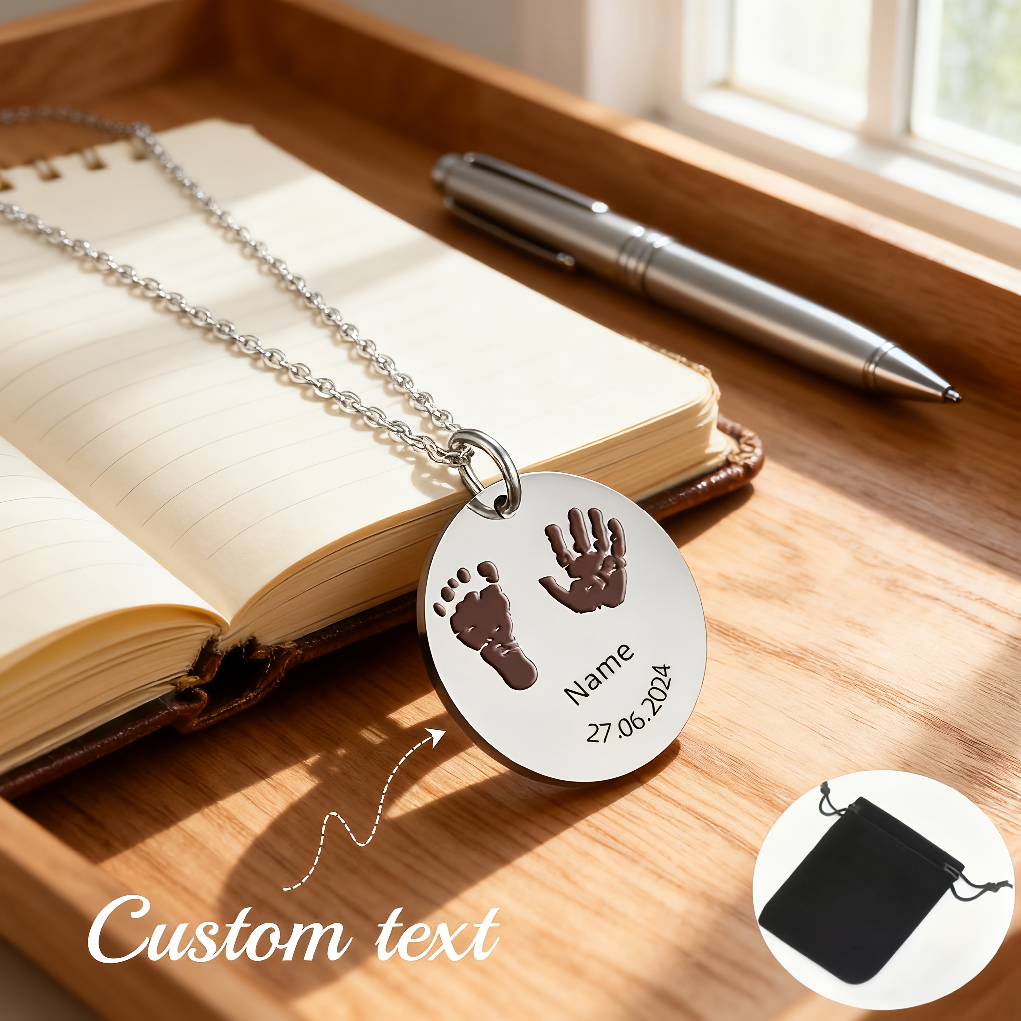 Personalized Laser-Engraved Handprint & Footprint Pendant Necklace — Custom Gift